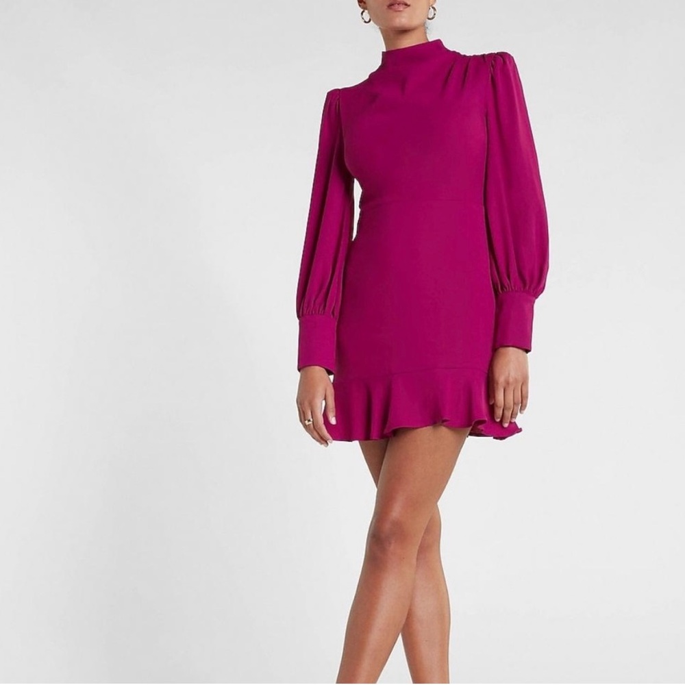 Express Fuchsia Mini Dress with Ruffle Detail